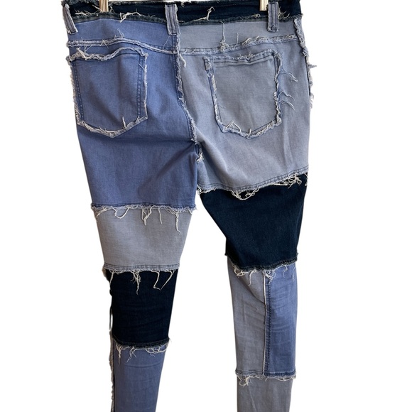Patchwork Colorblock Jeans XXL Raw Edge Upcycled Denim Y2K Streetwear - Picture 3 of 4
